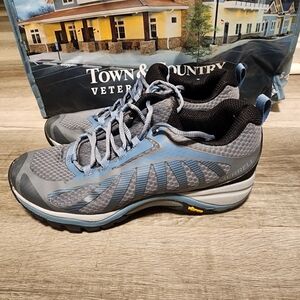 Gray and Blue Athletic Shoes